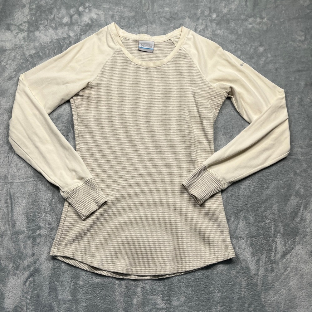 Columbia Thermal Top Women Cream Beige Waffle Knit Raglan Long Sleeve Size M